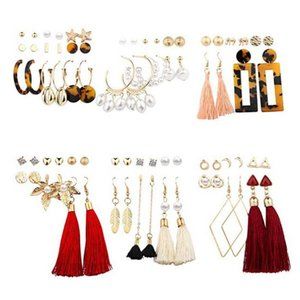 38 Pairs of Earrings - Hoop Stud Tassles Leopard